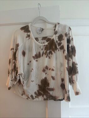 Sen Collection Tie-Dye Long Sleeve Top - Brown/White